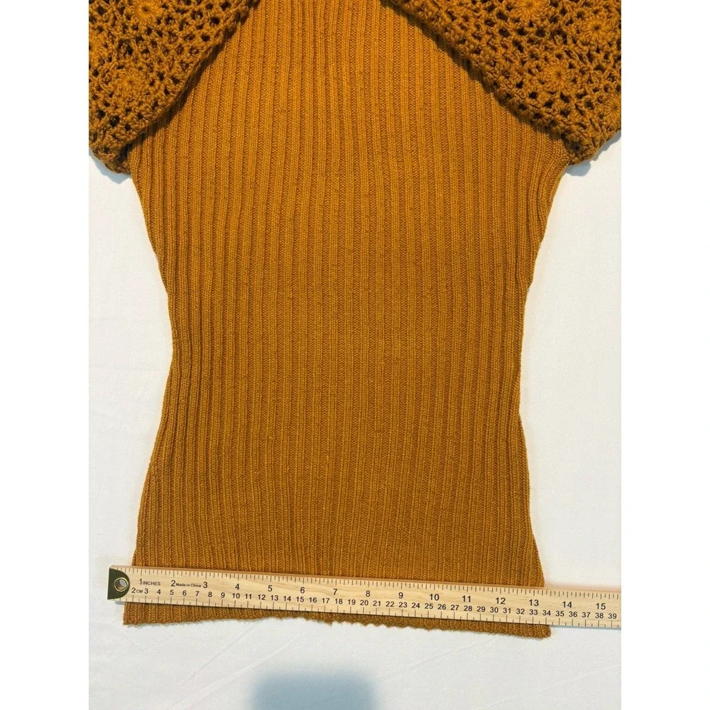 Love Colette Sweater Ladies Large Hippie Crochet Bell Sleeve Mustard Boho